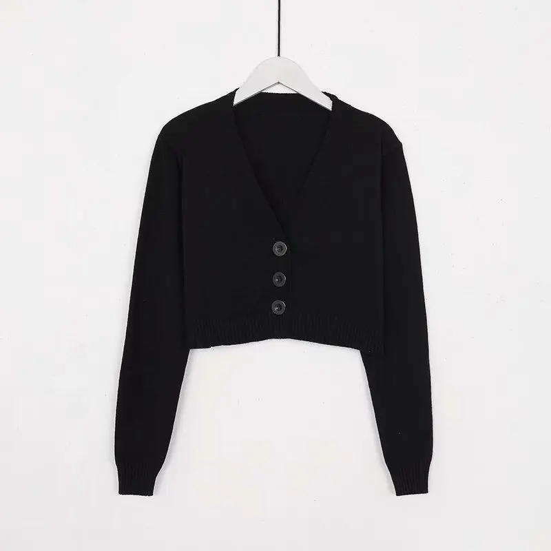 Женский однобортный трикотажный кардиган короткий свитер в Корейском стиле с