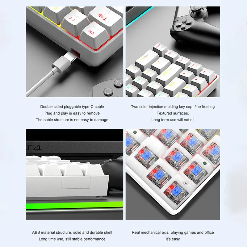 Buy T8 RGB Keyboard 68-key Backlit Mechanical Gaming Portable Computer Notebook MAC 60% on
