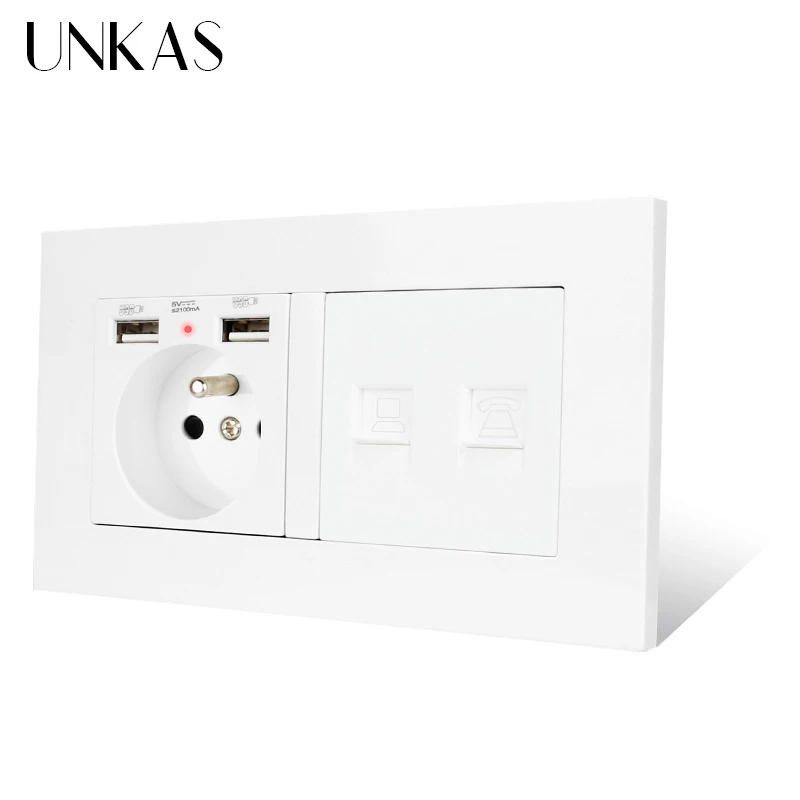 UNKAS PC пластиковая панель французский стандартный разъем с 2 USB зарядным портом + RJ45