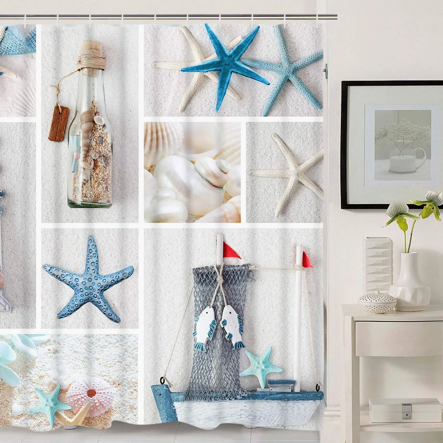 Морская парусная лодка Пляж звезда ракушка жизнь Декор для ванной | Дом и сад