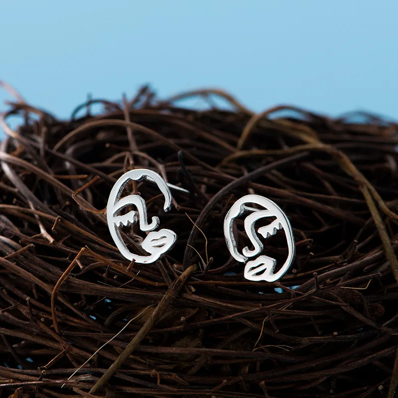

925 Sterling Silver Hollow Face Stud Earrings For Women Grils Wedding Gift Female Accesorios pendientes mujer moda