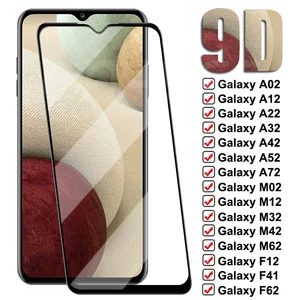 Защитное стекло 9D для Samsung Galaxy A02, A12, A22, A32, A42, A52, A72, M02, M12, M32, M42, M62, закаленное стекло F02S, F12, F41, F52, F62