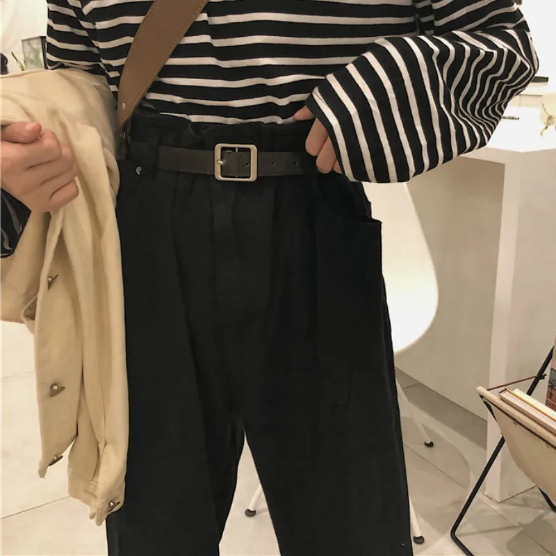 

Jeans Women Solid Elastic Waist Loose Straight Korean Style BF Harajuku Casual Streetwear Students Daily Womens All-match Trendy