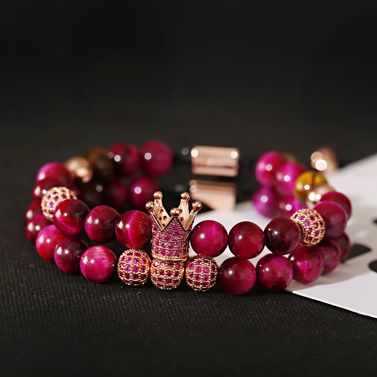 

2021 Luxurious Handmade Crown Bracelet 2pcs/set Stone Beads Bracelets For Women Men Jewelry Pulseras Mujer Bracciali Uomo