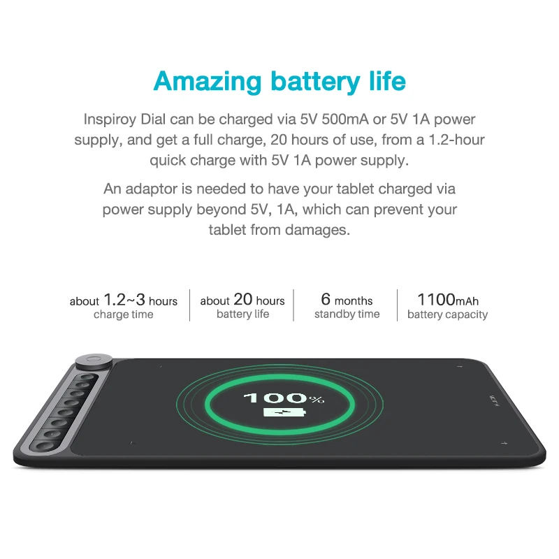 

Huionl Inspiroy Dial Q620M Graphic Drawing Tablet 266PPS Wireless Connection Digital Pen Tablet with Dial for PC and Android