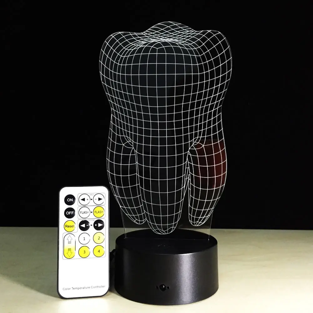 Зубной Тип 3D Светодиодная лампа стоматологический креативный подарок Цветные