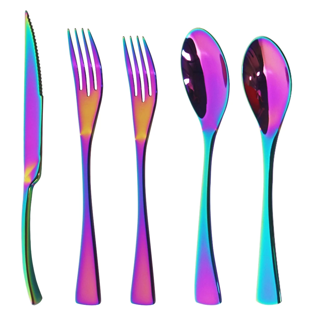 Красочный нож для стейка Вилка десертная ложка Набор посуды 304 нержавеющая сталь