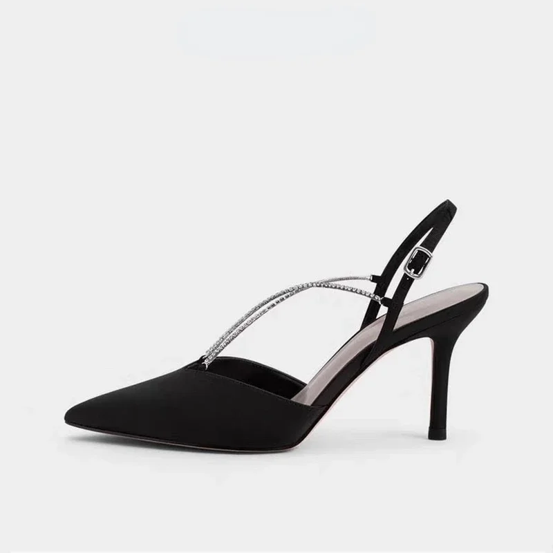 

Новинка Весна 2021, женские элегантные сандалии стразы на цепочке, шелковые туфли-лодочки на высоком каблуке-шпильке, брендовый дизайн