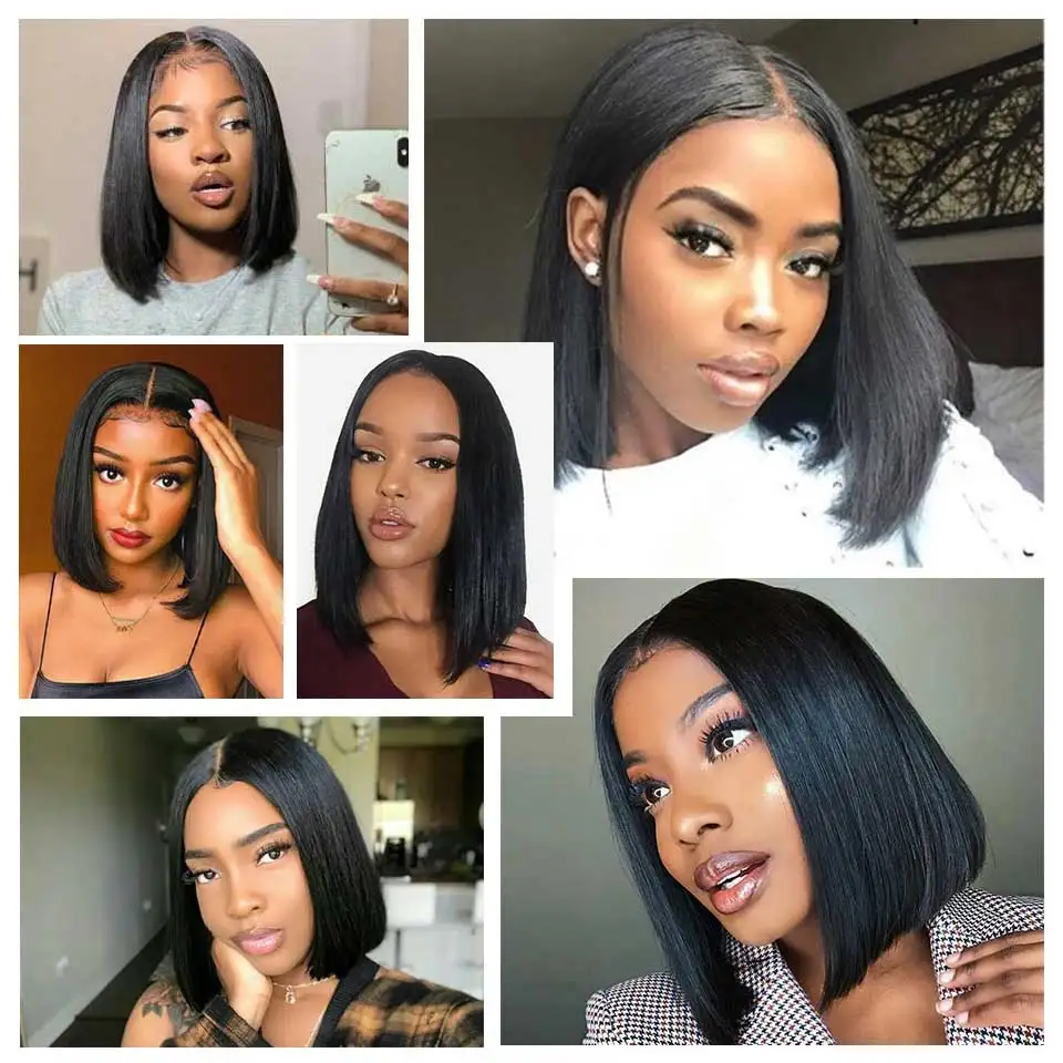 Short Bob Lace Front Human Hair Wigs Brazilian Straight Remy 5x5 Closure Wig 150% Pre Plucked Transparent | Шиньоны и парики
