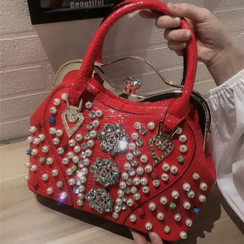 Rhinestone Bag Women Handbag Korean Luxury Fashion Female Leather Bag Diamonds Shoulder Messenger Shell Bag Ladies Evening Bag