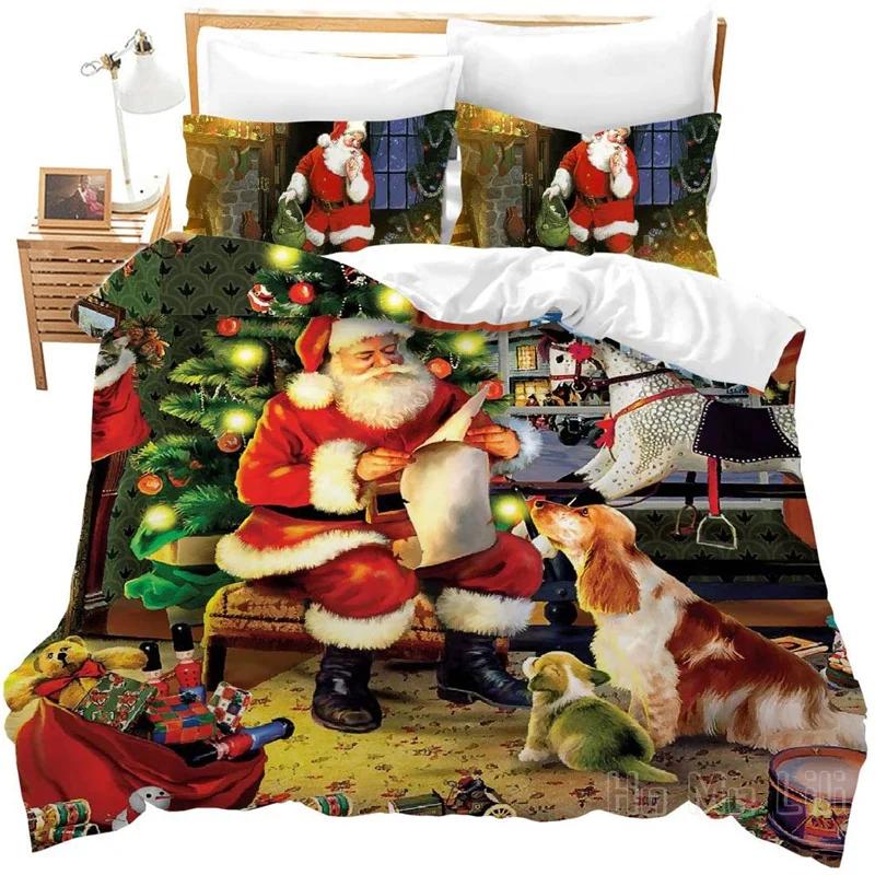 

Christmas By Ho Me Lili Duvet Cover Red Kids Bedding Set 3D Santa Claus Dog Printed Bedspread Warm Theme Decor For Family Adult
