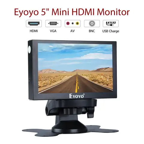 Eyoyo 5 "монитор, маленький Hdmi монитор, портативный vga монитор, ЖК-экран CCTV 800x480 монитор BNC AV/VGA, дисплей, светодиодный автомобильный монитор