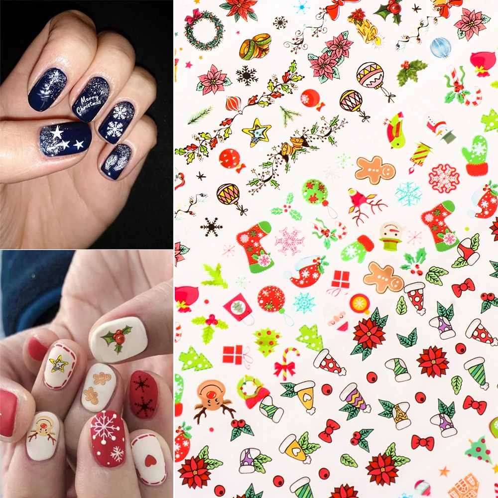10 шт. рождественские наклейки для DIY голографические наклейки для ногтей Дизайн ногтей перевод рисунка фольги снеговик подарок для зимнего дизайна 3D маникюрный слайдер