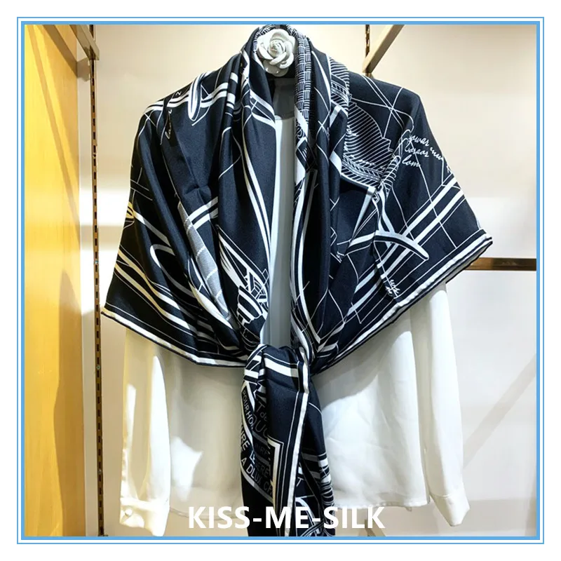 

KMS Small Carriage Silk Twill Sand-washed Big Square Scarf fashion silk scarf shawl for Women 140*140CM/115G
