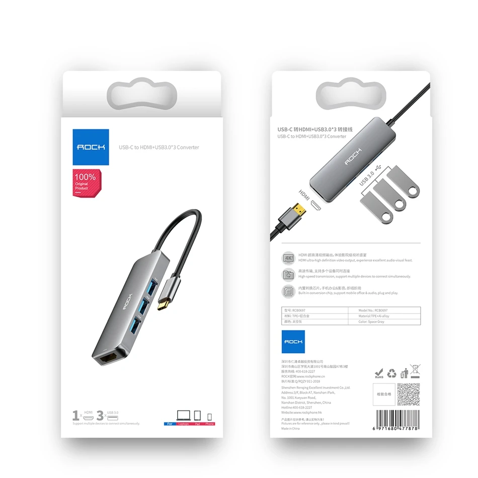 ROCK 4 в 1 станция dex для samsung S10 S9 Plus dex кабель usb type-C к HDMI 3 USB 3,0 адаптер портов для huawei mate 20 P30 Pro