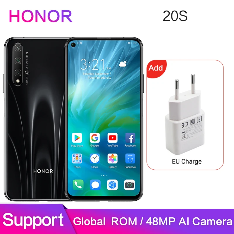 Honor 20s глобальная ПЗУ Поддержка программного обеспечения Google 48MP 32MP задняя 3 камера