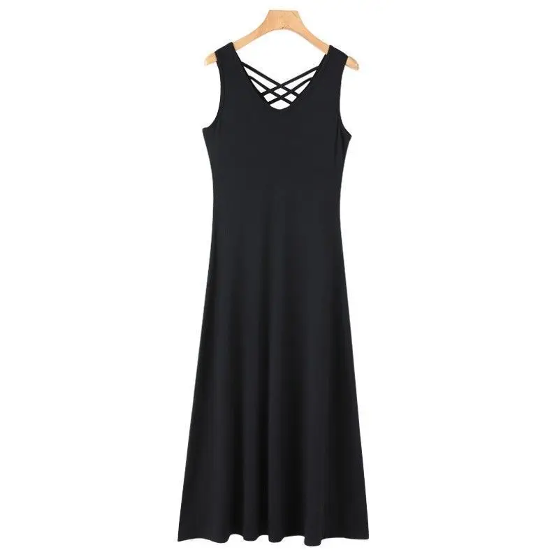 

100% cotton summer new open back show thin elegant temperament slim dress V-neck French suspender knitted skirt