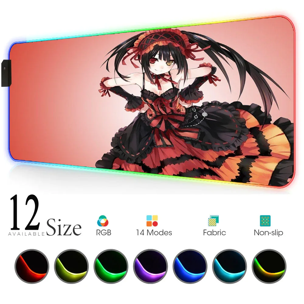 

Kurumi Tokisaki Light Gaming Accessories Pc Gamer Computer Mouse Pad Rgb Gamer Girl Carpet Led Pad on The Table Mat for Bears Pc