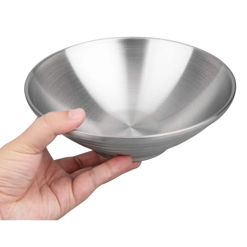 1 Pcs 304 Stainless Steel Double Layer Ramen Noodle Bowl with Spoon for Udon Soba Pho Pasta Salad Cereal (9.5-Inch) | Дом и сад
