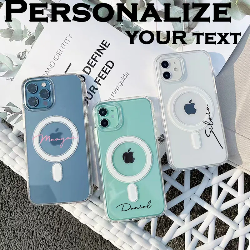

Personalize name letter Magsafe Magnetic Wireless Charging Case for iPhone 12 11 13 Pro MAX XR X XS MAX 7 8 Plus Shockproof Case