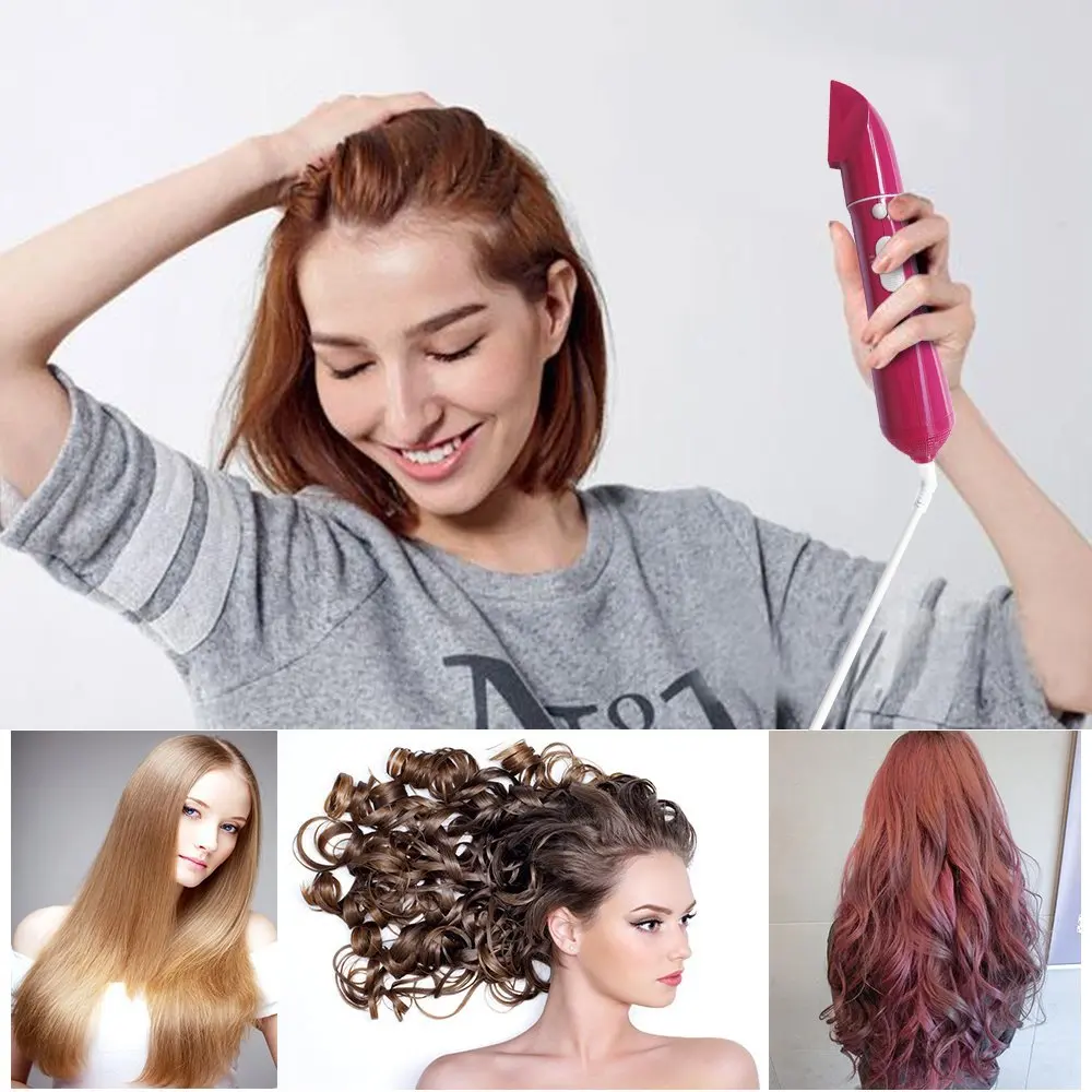 

10 In 1 Electric Hair Curlers Multifunctional Comb Hair Dryer Brush With Rotating Styler Curler Pink US EU AU UK Plug