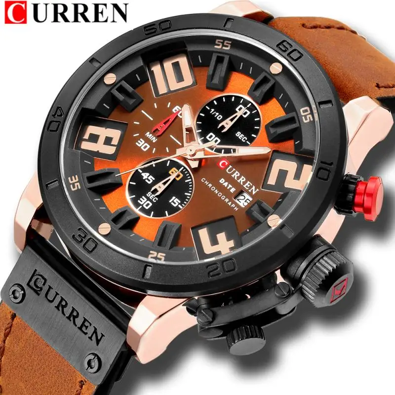 Лидирующий бренд CURREN часы мужские спортивные наручные Бизнес Кварцевые кожаные