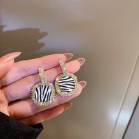 trendy black and white printed drop diamond earrings for women personality zebra pendant earrings korean%c2%a0fashion jewelry gifts