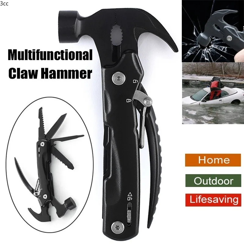 

Collapsible Outdoor Knife Claw Hammer Stainless Steel Multifunctional Claw Hammer Lifesaving Hammer Multi-function Pliers Tool