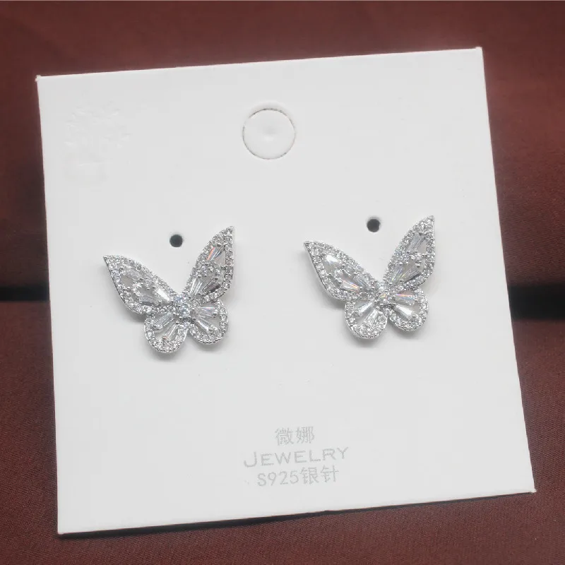 Блестящие боковые новые аксессуары циркониевые серьги гвоздики в форме бабочки