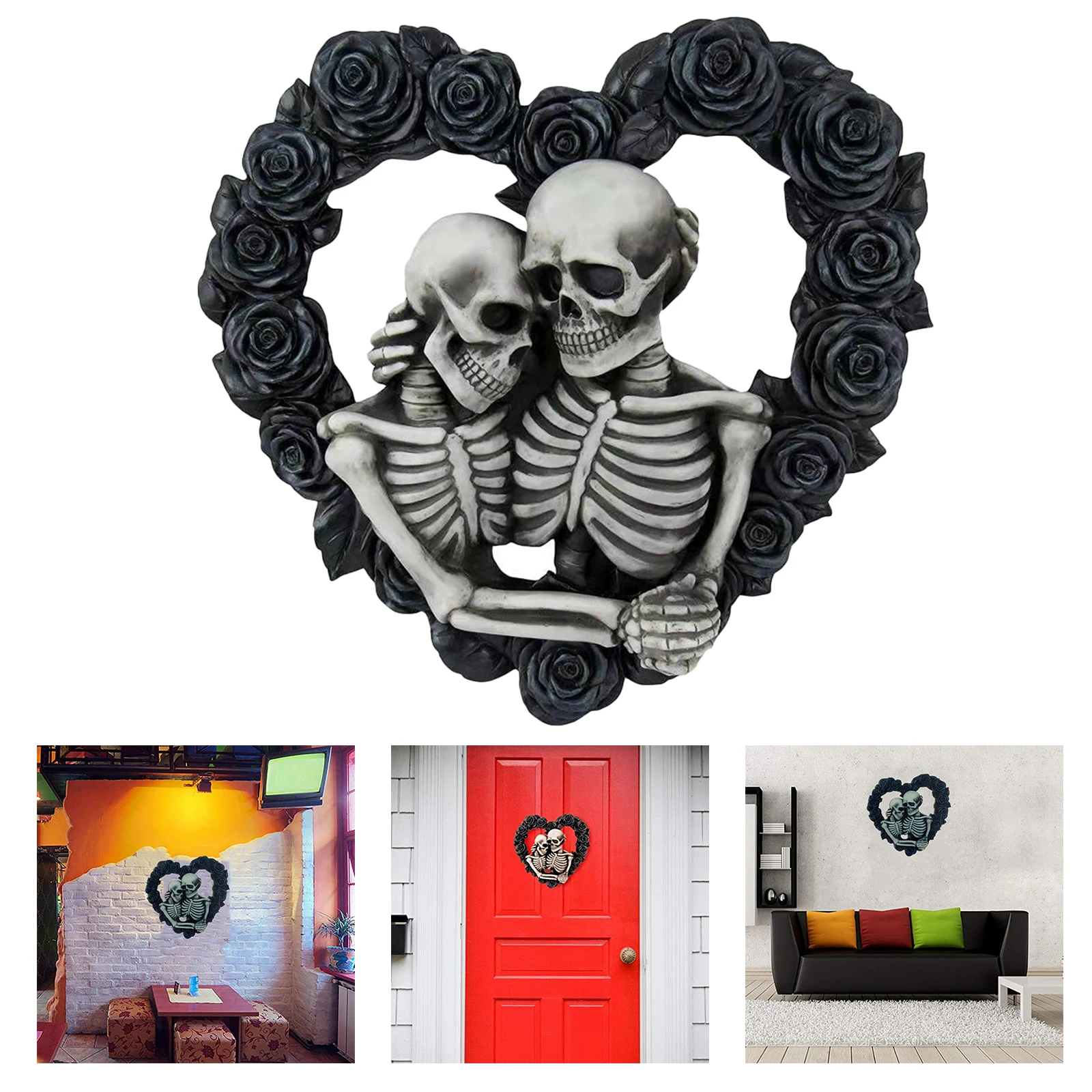

Готический скелет для влюбленных, обнимающий венок черной розы, настенная скульптура, романтический Готический подарок на день Святого Вал...
