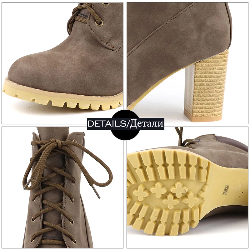 Женские мотоциклетные ботинки WETKISS Зимние ботильоны на высоком каблуке с круглым