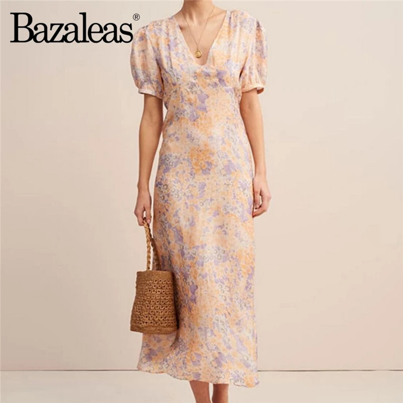 Женское винтажное платье с V образным вырезом оранжевое длинное Повседневное