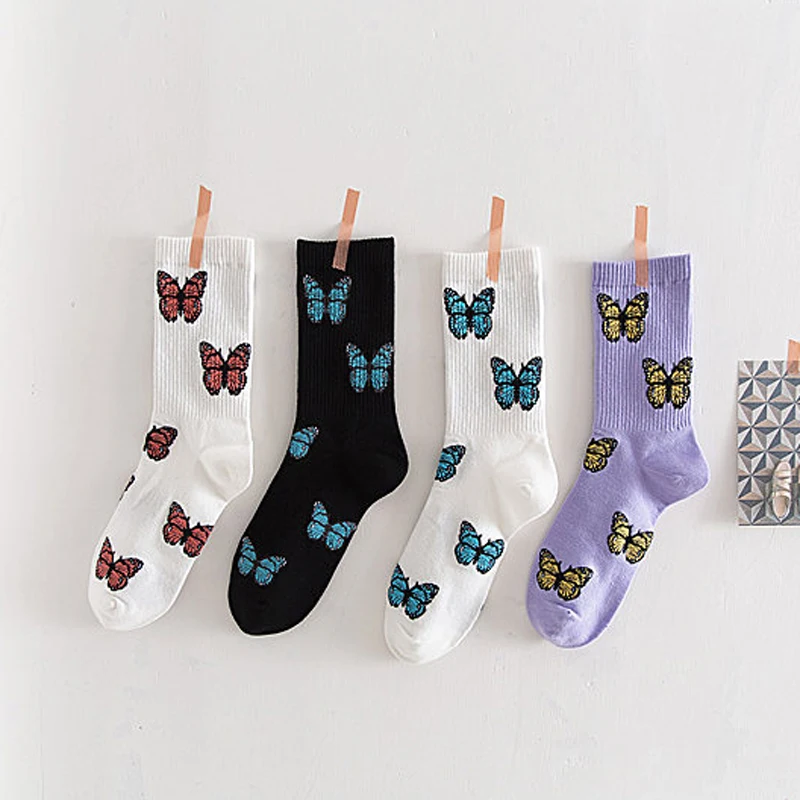 

Breathable Cotton Socks for Women Glitter Butterflies Short Socks Comfort Knitting Lovely Lady Girls Cute Socks Sokken Meias