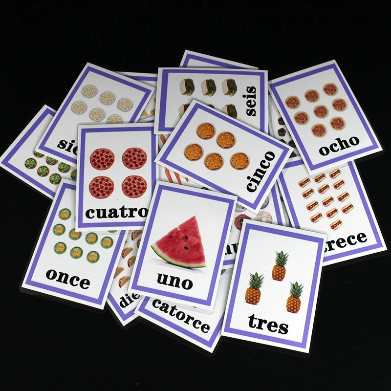Детская обучающая испанская карточка с цифрами 123 для детей Монтессори