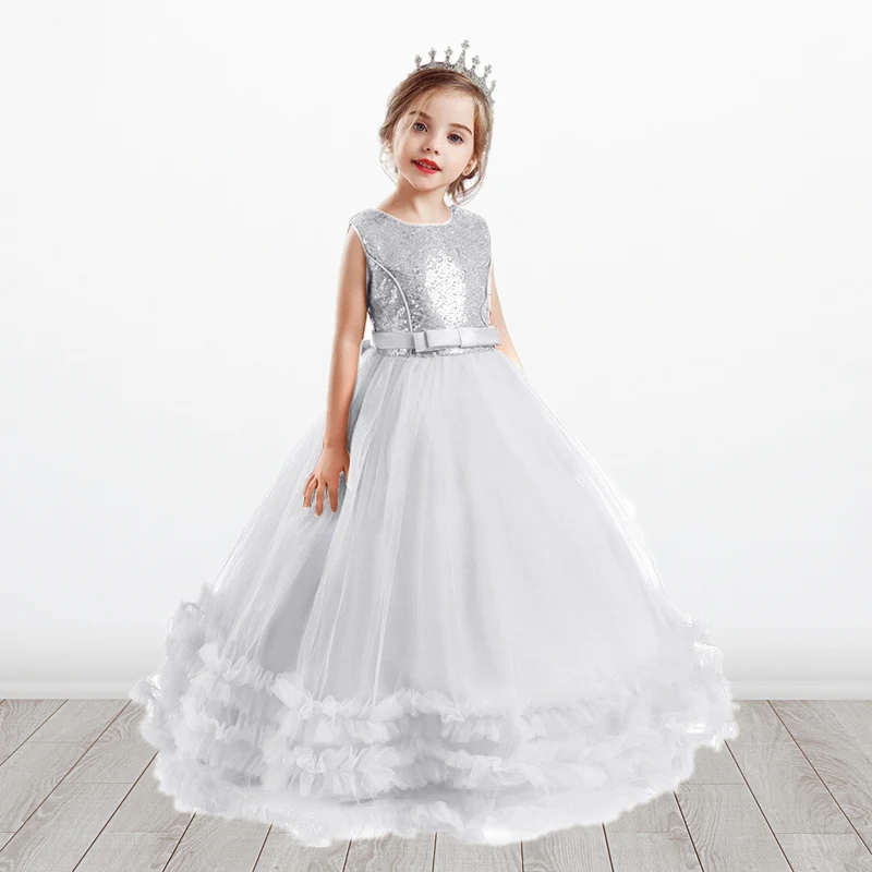 Серебряное платье для девочек вечерние ринку и свадебные платья рождественское
