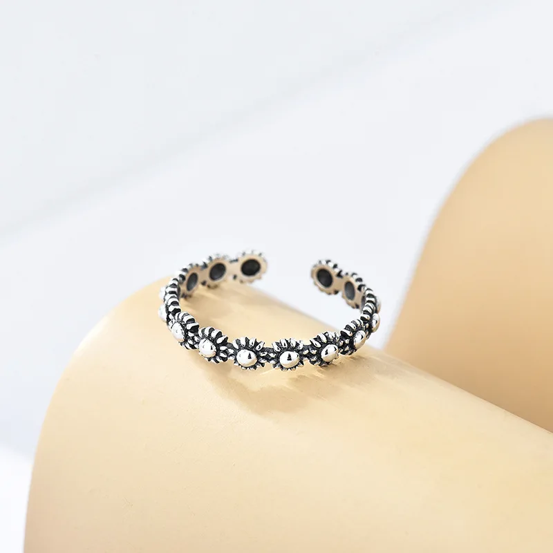 

New Arrival Vintage Flower Ring for Women S925 Sterling Silver Thai Silver Korean Style Index Finger Ring Gift 2021