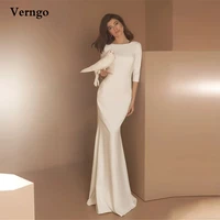 verngo simple stretch satin mermaid wedding dresses half sleeves scoop neck floor length bridal gowns modest bride wedding gown