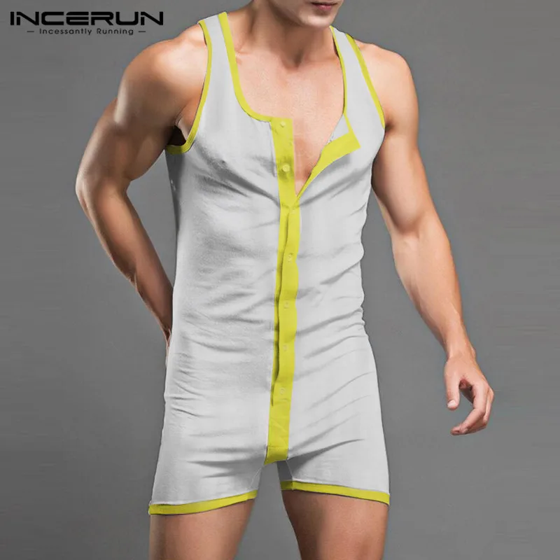 

Летняя мужская домашняя одежда для фитнеса INCERUN, мужской комбинезон без рукавов, модные Лоскутные Комбинезоны, повседневный комбинезон на п...