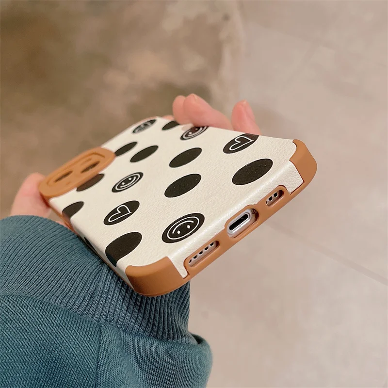 Милый чехол из искусственной кожи в горошек с улыбкой для Apple iPhone 13 Pro 2021 12 11 Max X XR XS