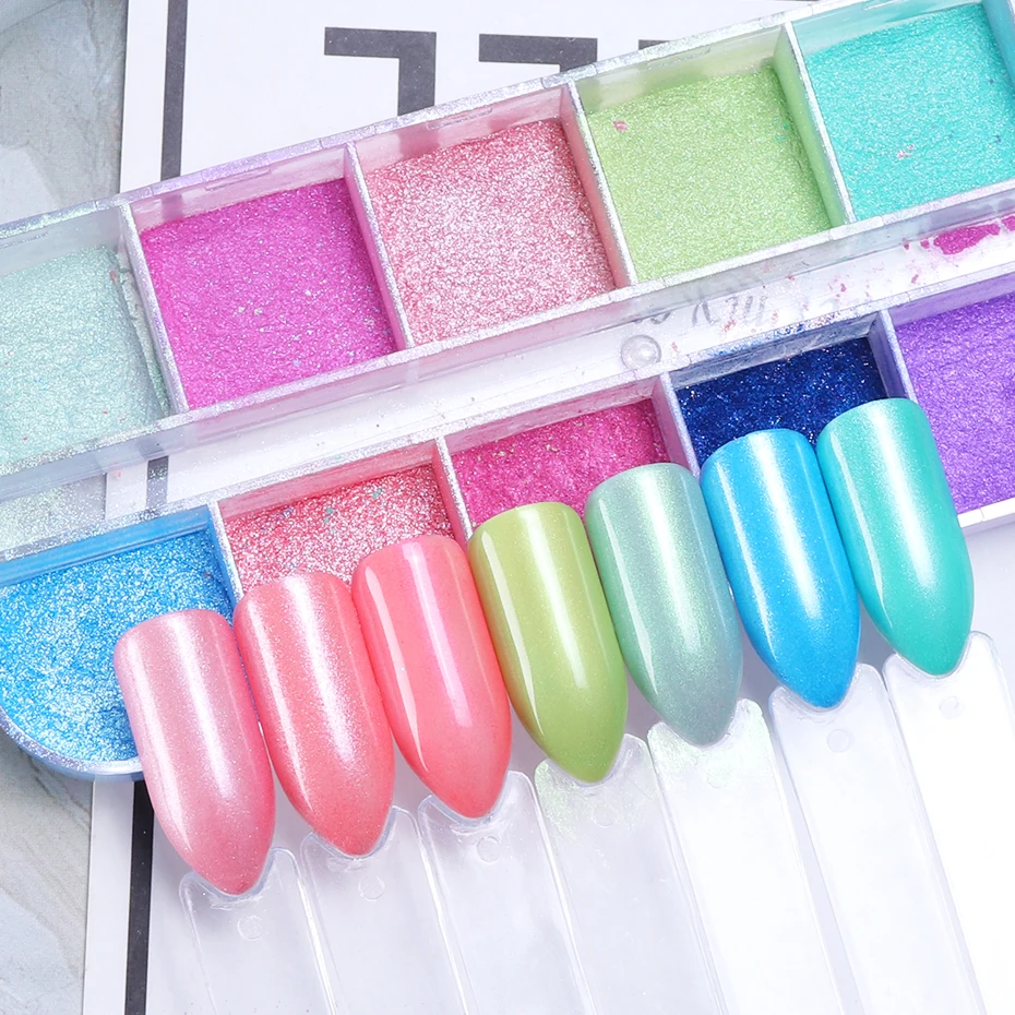 1 коробка Блестки для ногтей Пудра градиент пыли флуоресцентный желтый розовый