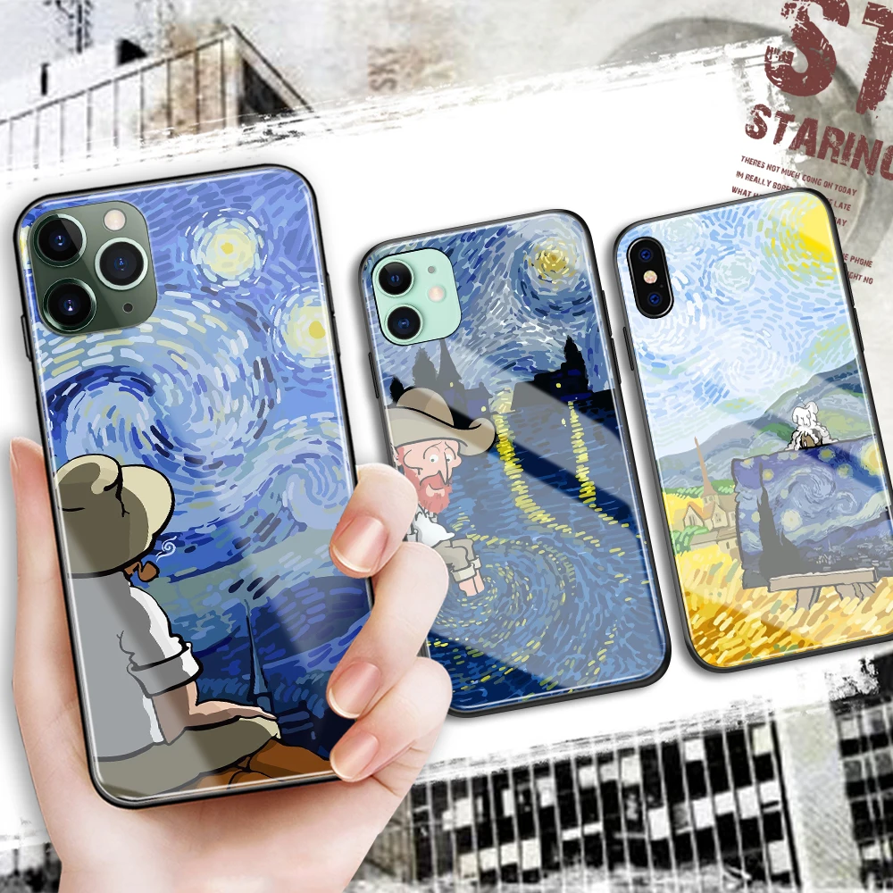 Милый Винсент Ван Гог галерея закаленное стекло Мягкий силиконовый чехол для