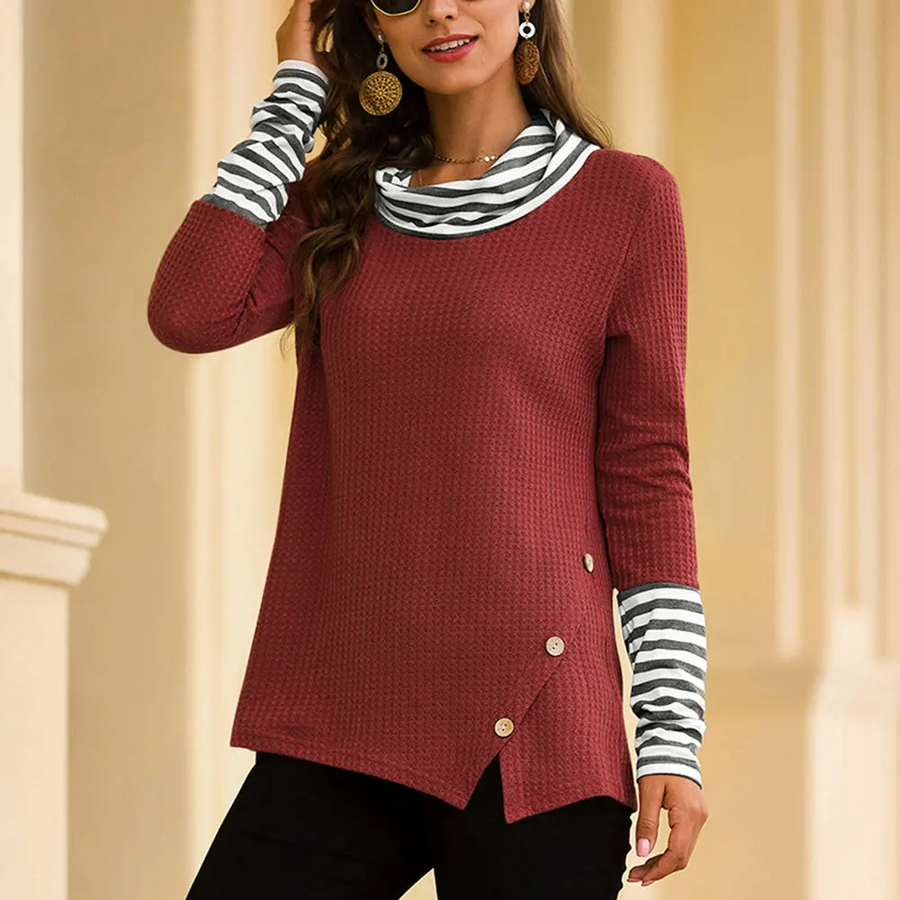 Женская Полосатая Лоскутная Толстовка с длинными рукавами водолазка Осенние