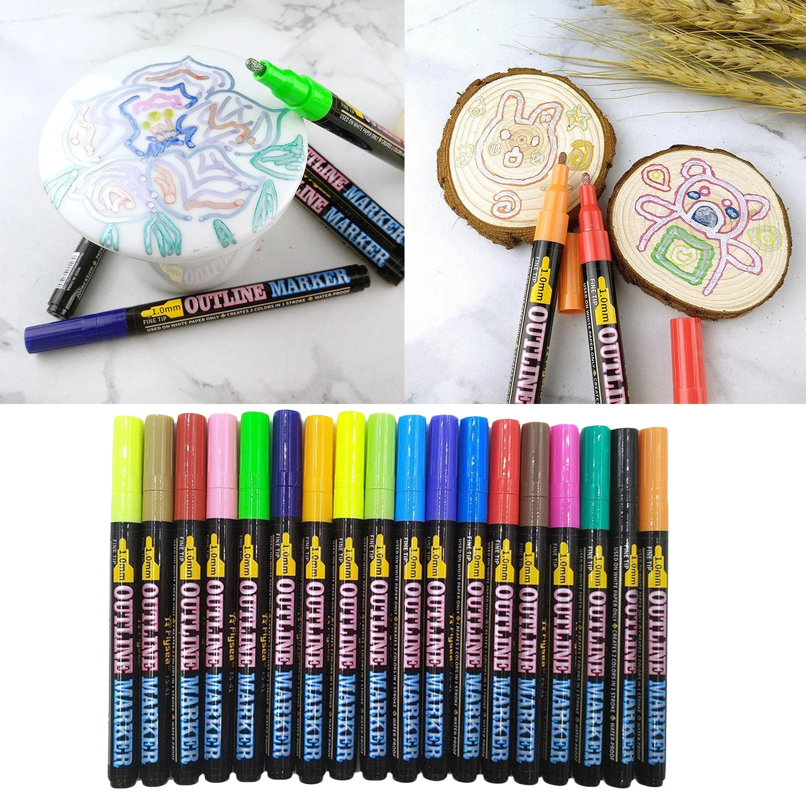 

12/18 Colors Stationery Card Markers Drawing Pens 2 Line Outline Highlighter Pens