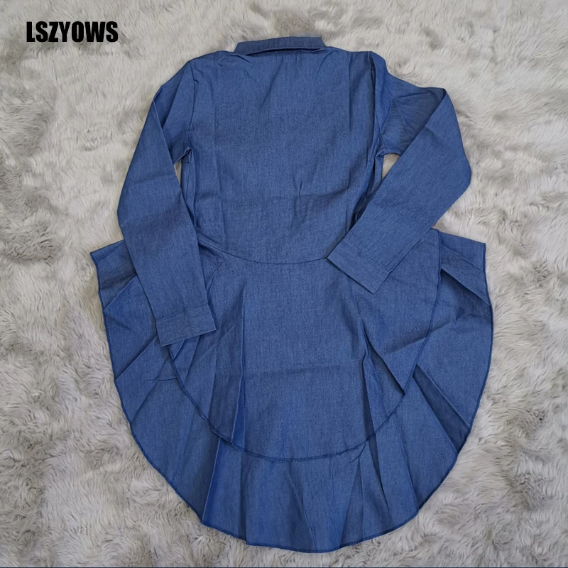 

Casual Denim Blouses Women Long Sleeve Buttons Slim Vintage Jeans Shirt Fashion Ruffle Hem Casual Shirts Female Tops Streetwear