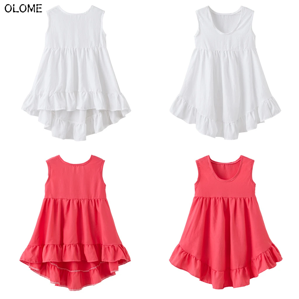 

OLOME Basic Summer Girls Camisole Dress Essentials Plain Sleeveless Children Girls Skirts Pure Color Kid Girls Clothing Dress