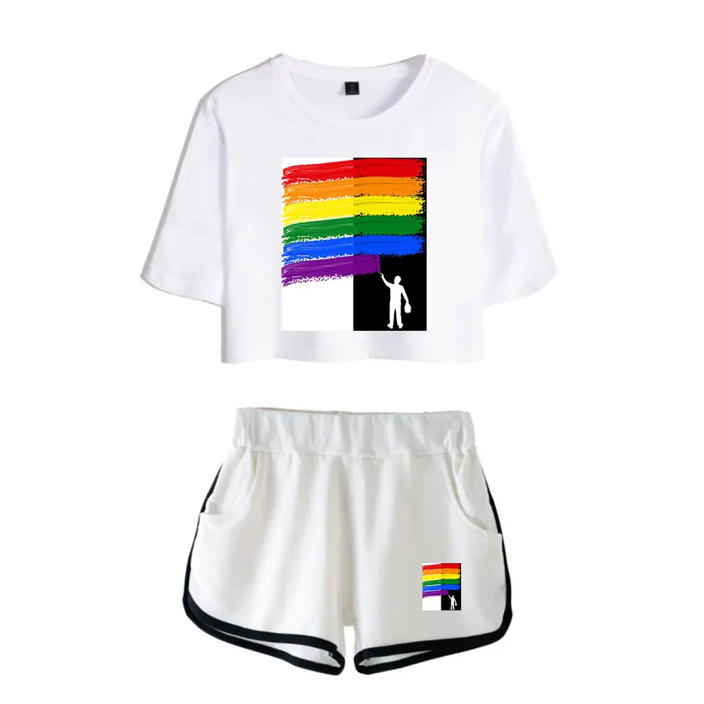 

2021 ranboo Rainbow Merch Tops Two Piece Set Shorts+Lovely T-Shirt Harajuku Streetwear Girl Sets ranboo Rainbow Clothes