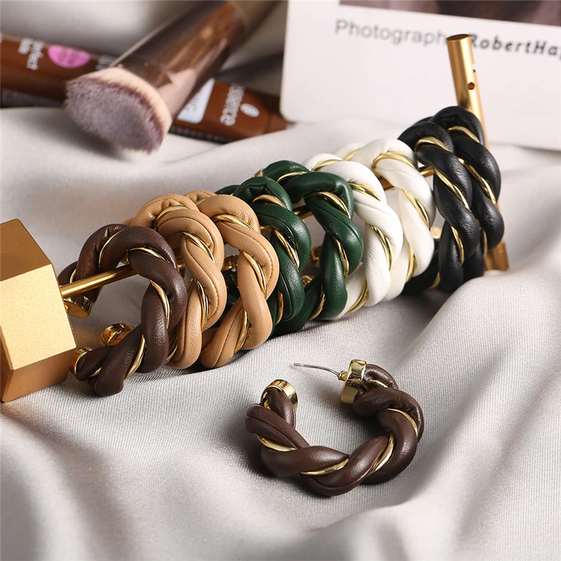 

Серьги-кольца женские витые в Корейском стиле, из кожи