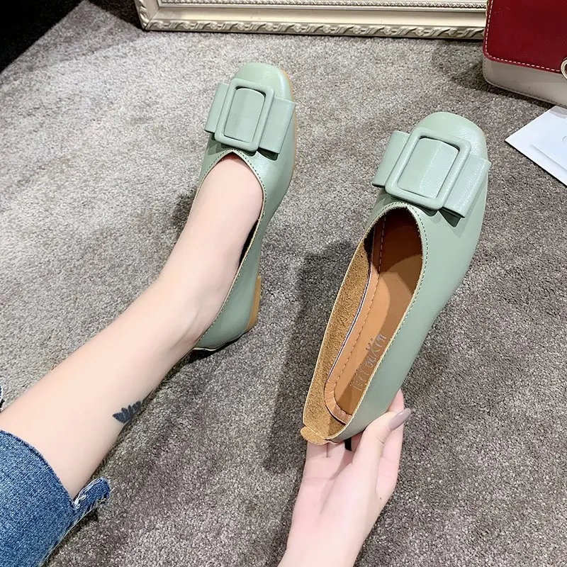 

Low Heels Bow-Knot Summer Shoes Ladies All-Match Shallow Mouth Casual Female Sneakers 2021 Fashion Women's Square Toe Flats Butt