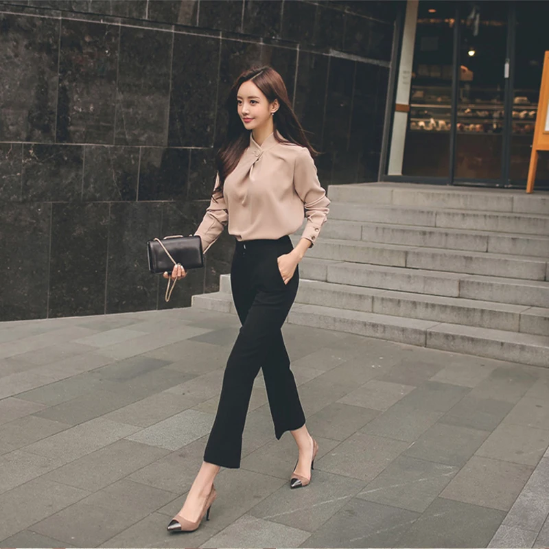 Блузка женская шифоновая с длинным рукавом модная рубашка в Корейском стиле