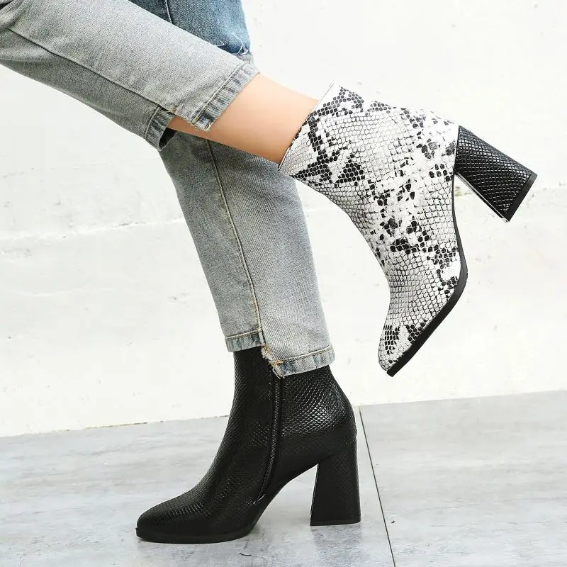 Ботильоны женские зимние на высоком каблуке с острым носком молнии размеры 32-43 |